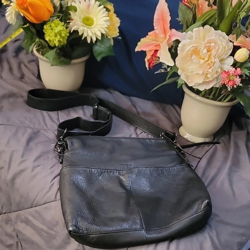 Margot Black Pebbled Leather Crossbody Bag Adjustable Strap Gunmetal Hardware